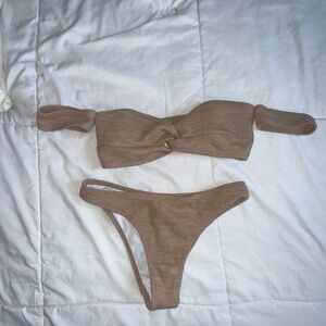 Zaful Twist-Front Bandeau Bikini Set - Brown